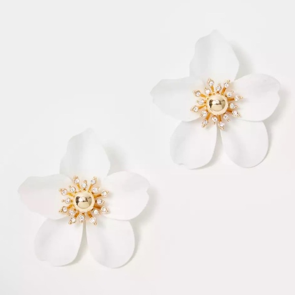 Lilly Pulitzer White Oversized Orchid Floral Earrings with Gold Accents new - Picture 1 of 6